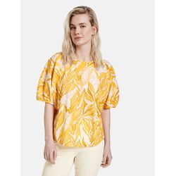 Taifun Lightweight blouse shirt with short balloon sleeves - yellow (04262)