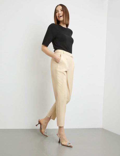 Taifun Slim fit: 7/8 trousers with pressed pleats - beige (09280)