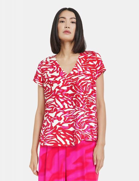 Taifun Blouse shirt with V-neck - red (06522)