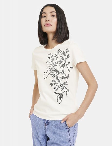 Taifun Cotton T-shirt with a printed design - beige/white (09702)