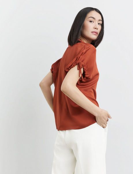 Taifun Blouse with gathered short sleeves - brown (07410)