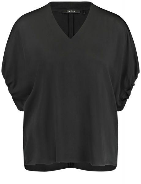 Taifun Blouse with gathered short sleeves - black (01100)