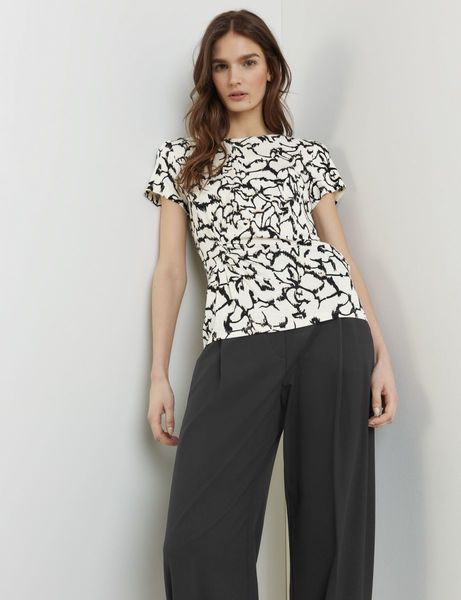 Taifun T-shirt with an all-over pattern - black/beige (09452)