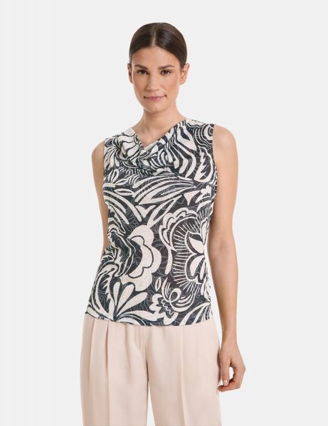 Gerry Weber Collection Patterned top with a cowl neckline - white/black (09018)