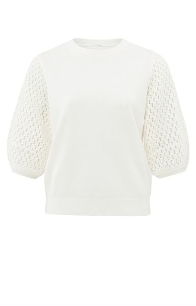 Yaya Textured sleeves sweater - white (99307)