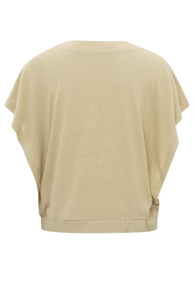 Yaya V-neck top with elastic waistb - beige (99315)