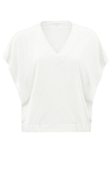 Yaya V-neck top with elastic waistb - white (99307)