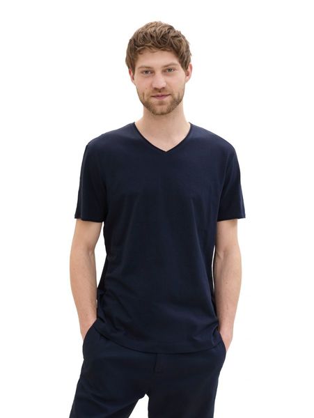 Tom Tailor Strukturiertes T-Shirt mit V-Ausschnitt - blau (10668)