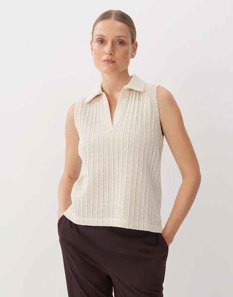 someday Polo shirt in crochet look - Kamaka - beige (20003)