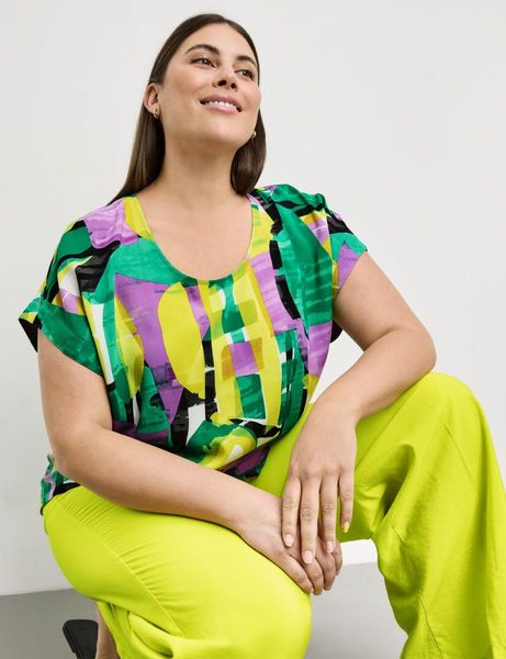 Samoon Blouse shirt with colorful print - purple/green/yellow (05602)