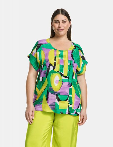 Samoon Blusenshirt mit farbenfrohem Print - lila/grün/gelb (05602)
