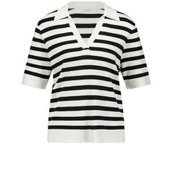 Gerry Weber Collection Striped jumper with short sleeves and collar - beige/white (09076)