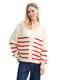 Tom Tailor Denim Strick Cardigan mit V-Ausschnitt - rot/weiß (37390)