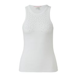 Q/S designed by Geripptes Tanktop mit Schmucksteine   - weiß (0100)