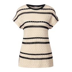 Street One Ajour shirt with stripes - beige/black (26783)