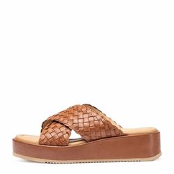Unisa Sandals with wide plaid straps - brown (CANNELLE)