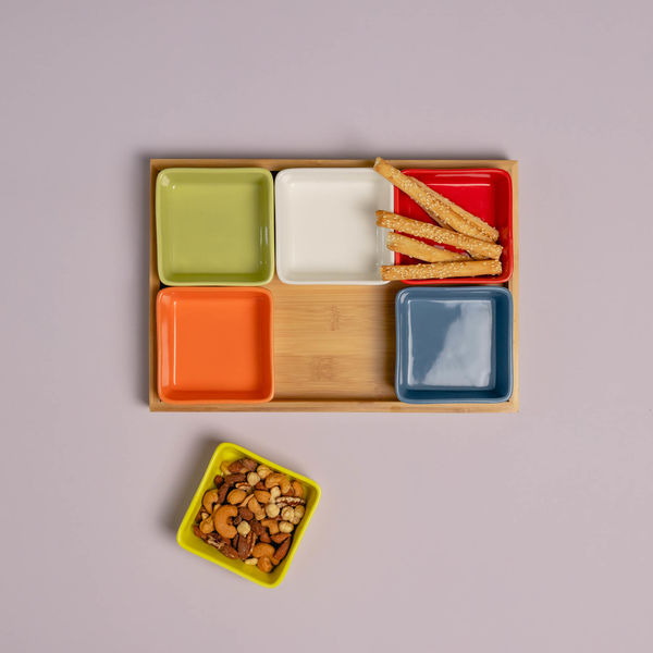 Remember Schalenset mit Holztablett - gelb/grün/orange (00)