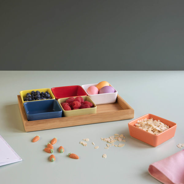 Remember Schalenset mit Holztablett - gelb/grün/orange (00)