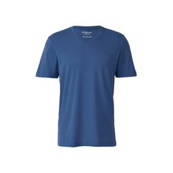 s.Oliver Red Label Cotton V-neck T-shirt with logo - blue (5527)