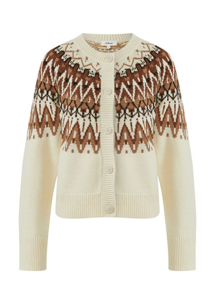 Red Label Jacquard-Strickjacke im Relaxed Fit weiß