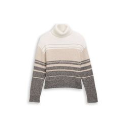 Tom Tailor Denim Pull à col roulé à rayures, coupe décontractée - beige (39362)