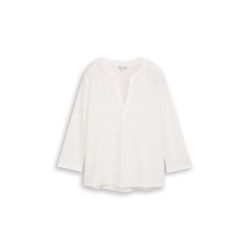 Tom Tailor Henley long-sleeved shirt in a mix of materials - white (10315)