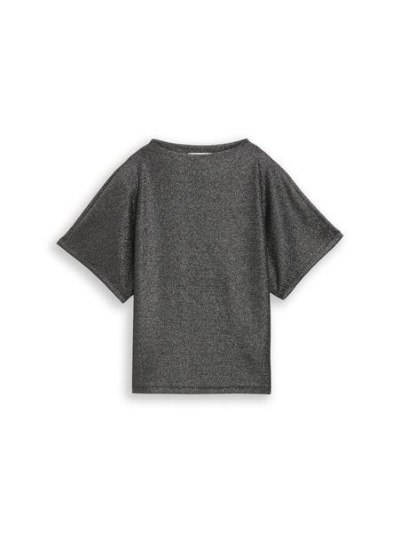 Tom Tailor Denim Glitzer T-Shirt mit Fledermausärmeln schwarz