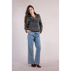 Molly Bracken Textured plaid coat - blue/brown (MARRON)