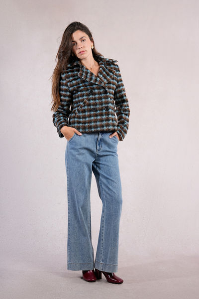 Molly Bracken Texturierter Mantel mit Karos blau/braun (MARRON) M