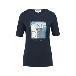 s.Oliver Red Label T-shirt élastique avec imprimé sur le devant en coupe slim - bleu (59D1)