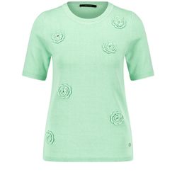 Taifun Kurzarmpullover mit Häkel-Blumen - grün (05730)