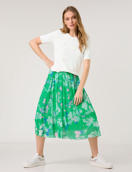 Taifun Kurzarmpullover mit Häkel-Blumen - weiß (09702)
