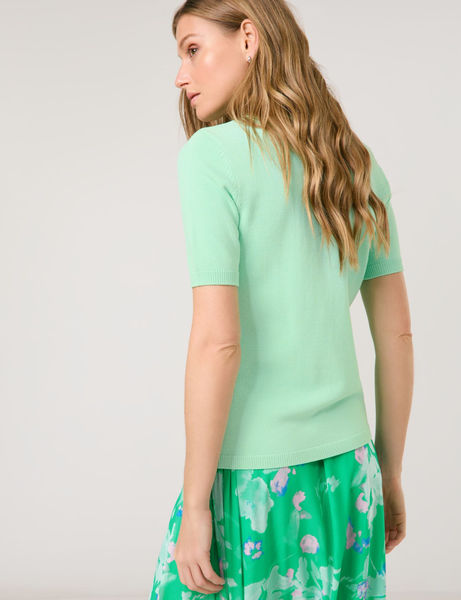 Taifun Kurzarmpullover mit Häkel-Blumen - grün (05730)