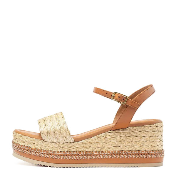 Unisa Raffia block heel sandals beige/brown (CANNELLE) 37