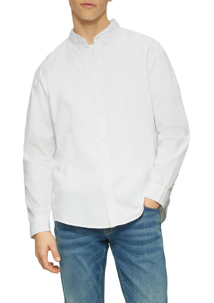 Q/S designed by Regular Fit: Gewaschenes Twillhemd mit Logostickerei - weiß (0100)