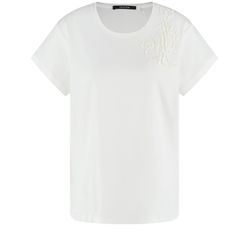Taifun Baumwollshirt mit Zierperlen-Detail - beige/weiß (09702)