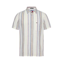 Tommy Jeans Strukturiertes Regular Fit Kurzarm-Hemd - beige/blau/weiß (YBH)