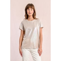Molly Bracken Gerades glänzendes T-Shirt - beige (BEIGE)