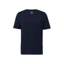s.Oliver Red Label Cotton V-neck T-shirt with logo - blue (5978)