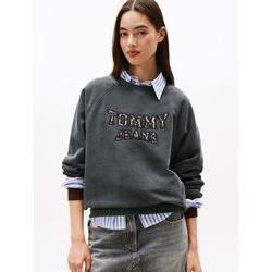 Tommy Jeans Varsity boxy fit sweatshirt with leopard logo - gray/black (BDS)