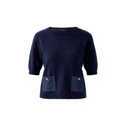 Oui Halbarm Pullover mit aufgesetzten Denimtaschen - blau (5742)