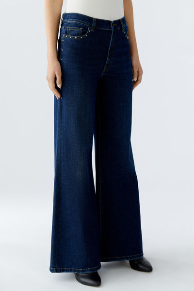 Oui Palazzo Jeans mit weitem Bein und Nieten - blau (5800)