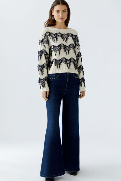 Oui Palazzo Jeans mit weitem Bein und Nieten - blau (5800)