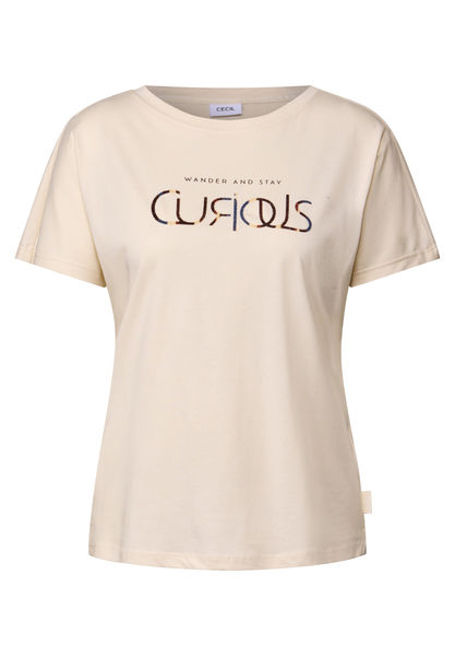 Cecil Damen Ausbrenner Shirt - Semitransparentes T-Shirt Mit Folien-Wording