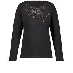 Taifun Long-sleeved T-shirt with glittering stones - black (01102)