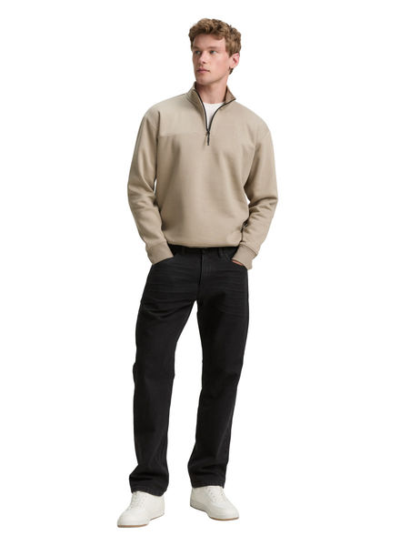 Tom Tailor Denim Troyer Sweatshirt mit Logo-Print - beige (38323)