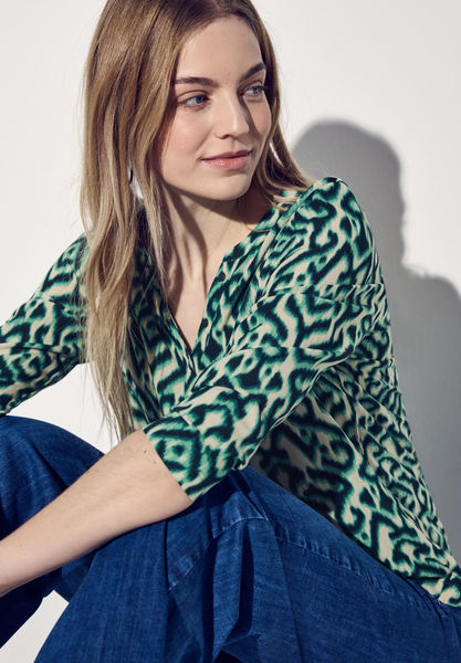 Street One Print Shirt mit Knopfdetail - grün (35930)