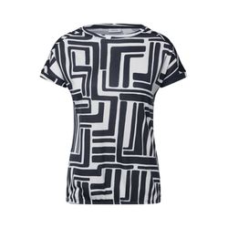 Cecil Printed T-shirt with button detail - blue/white (25512)