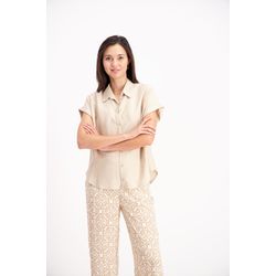 Signe nature Strukturierte Bluse mit kurzen Ärmeln - beige (2)