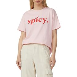 Q/S designed by T-Shirt en coton à épaules tombantes et imprimé sur le devant - rose (41D0)